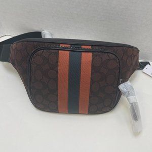 100% Authentic Coach Thompson Belt Bag In Signature Jacquard w/ Varsity Stripe